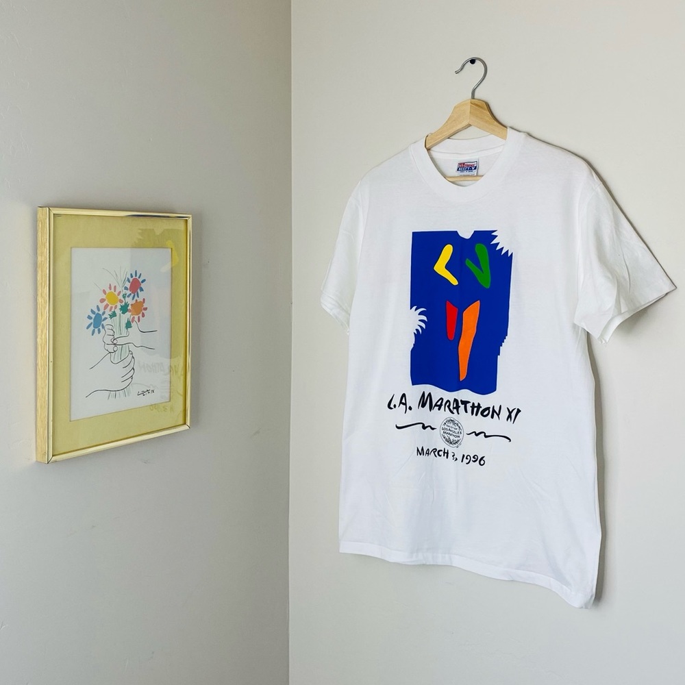 1996 LA Marathon White T-shirt Size Mens Medium